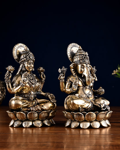 Brass Superfine Ganesha Lakshmi Idol Pair – 7 Inch