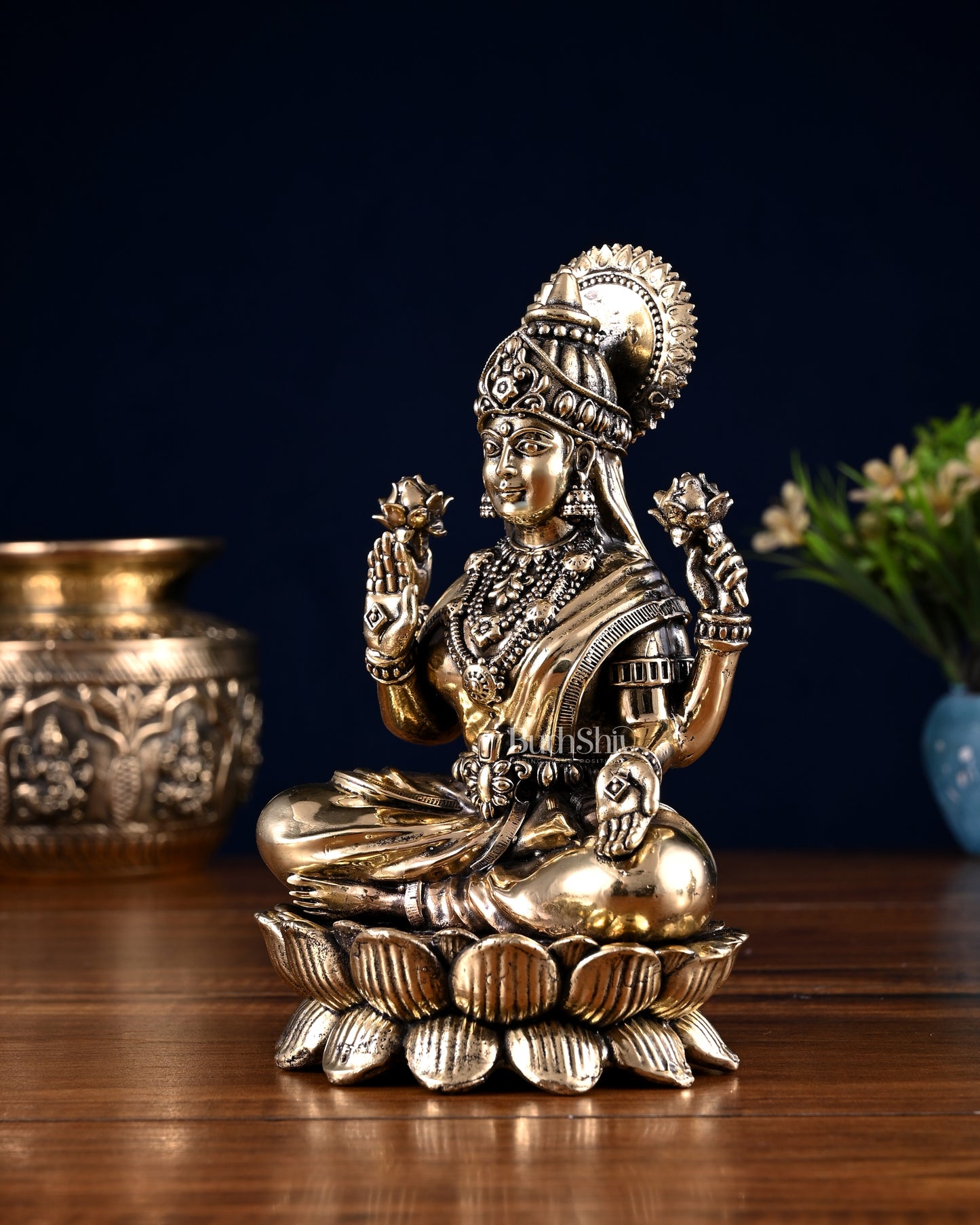Brass Superfine Ganesha Lakshmi Idol Pair – 7 Inch