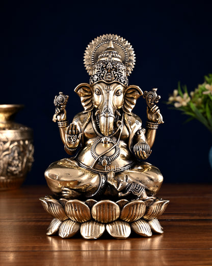 Brass Superfine Ganesha Lakshmi Idol Pair – 7 Inch