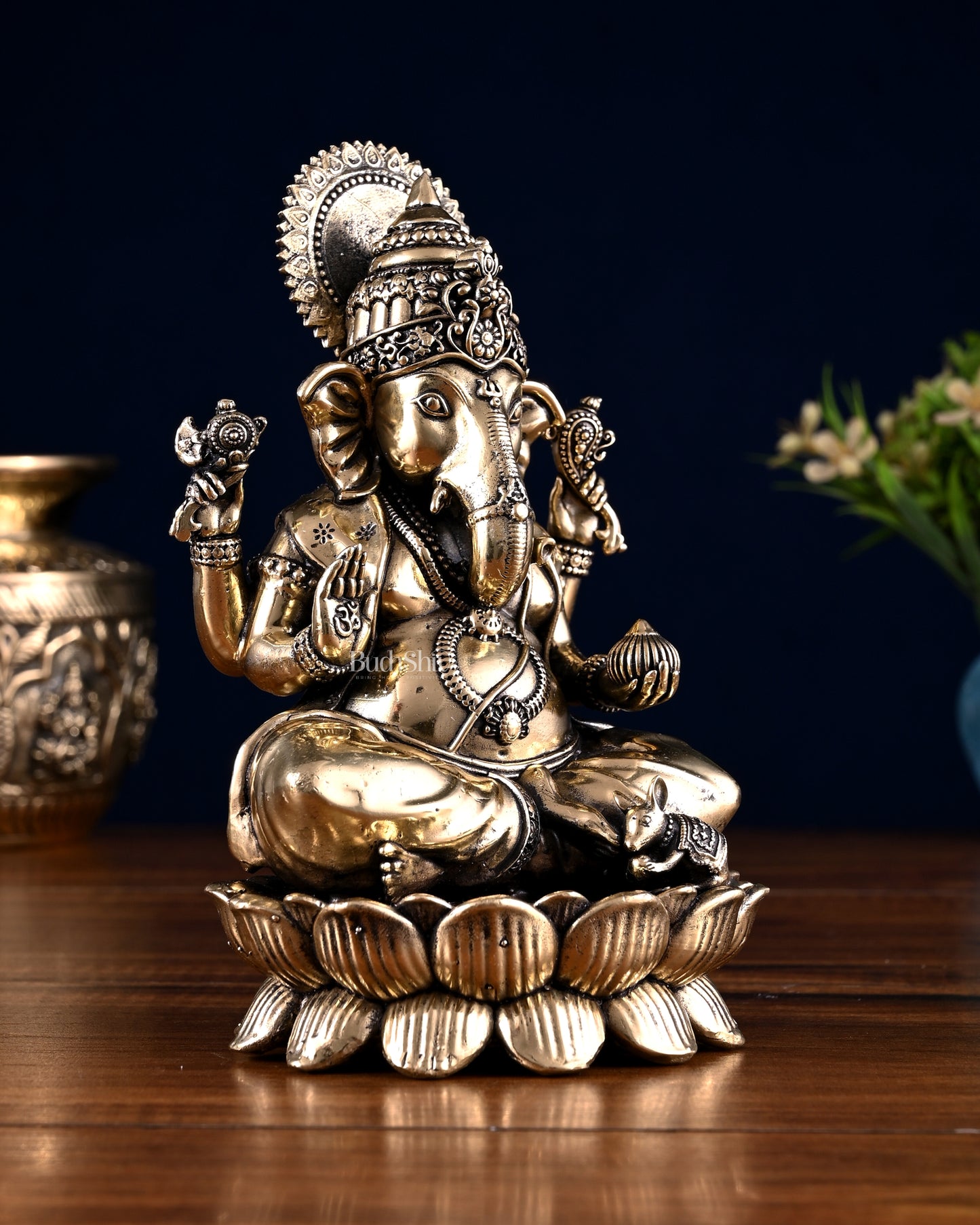 Brass Superfine Ganesha Lakshmi Idol Pair – 7 Inch