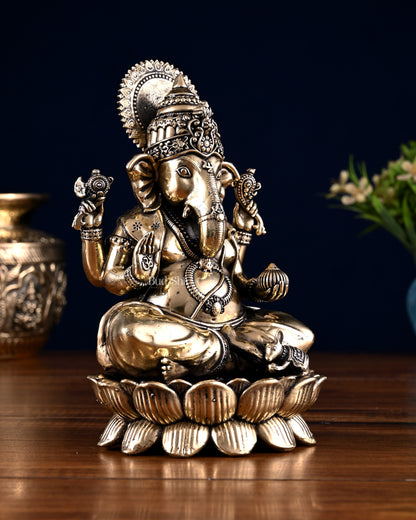 Brass Superfine Ganesha Lakshmi Idol Pair – 7 Inch