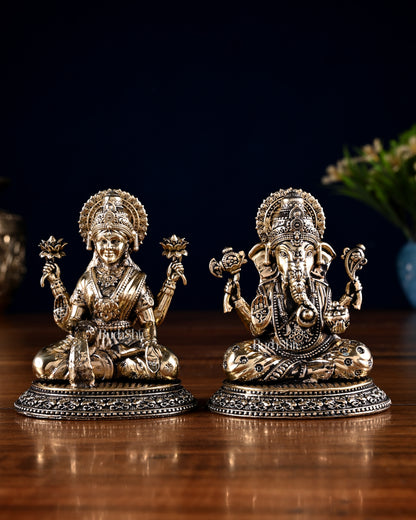 Brass Ganesha Lakshmi Idol Pair – 3.5 Inch