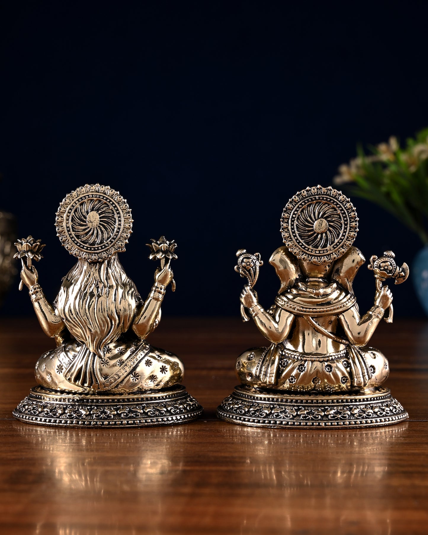 Brass Ganesha Lakshmi Idol Pair – 3.5 Inch