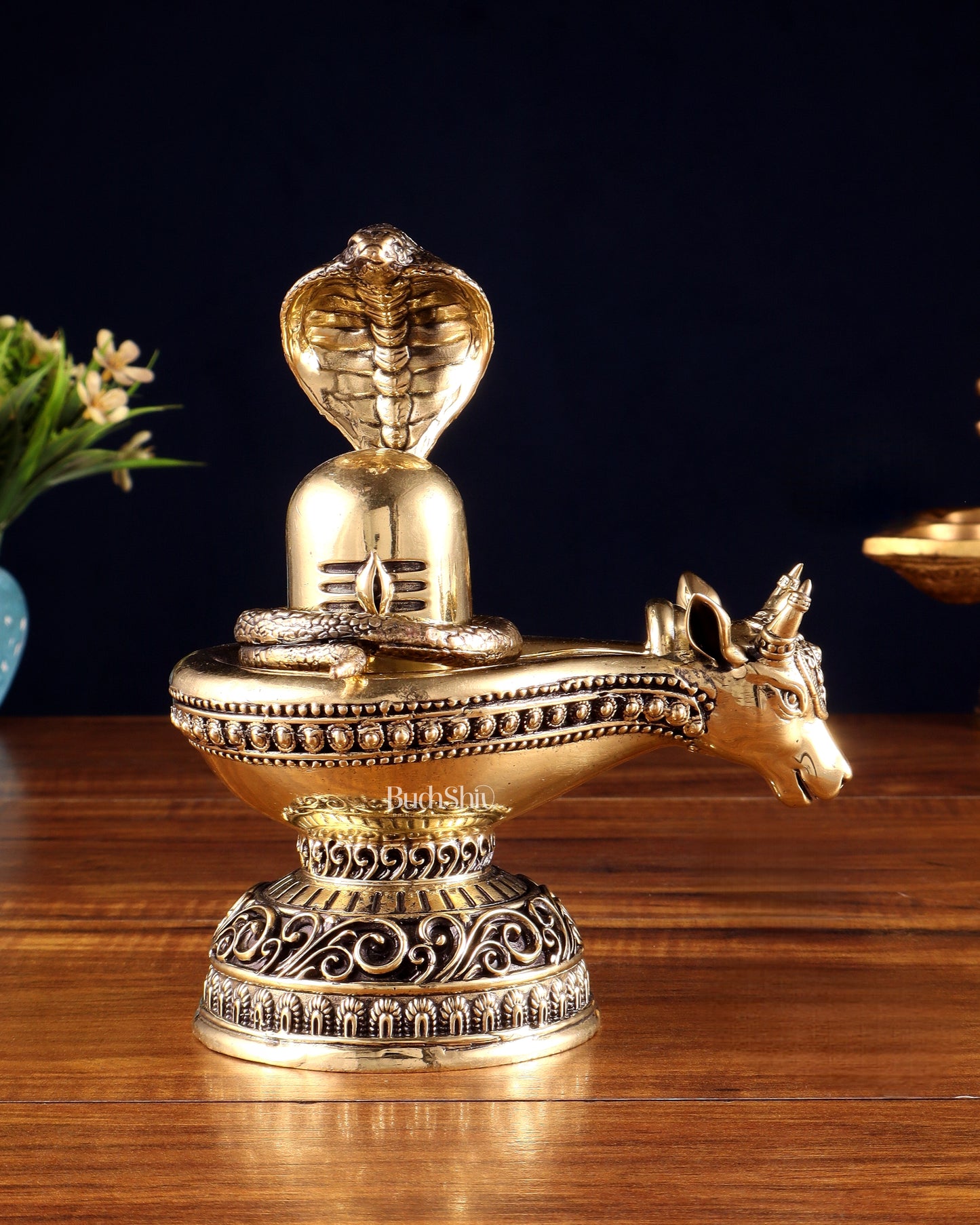 Pure Brass Superfine Shiva Ling with Nandi Face – 7.3" Height – Intricate Carving