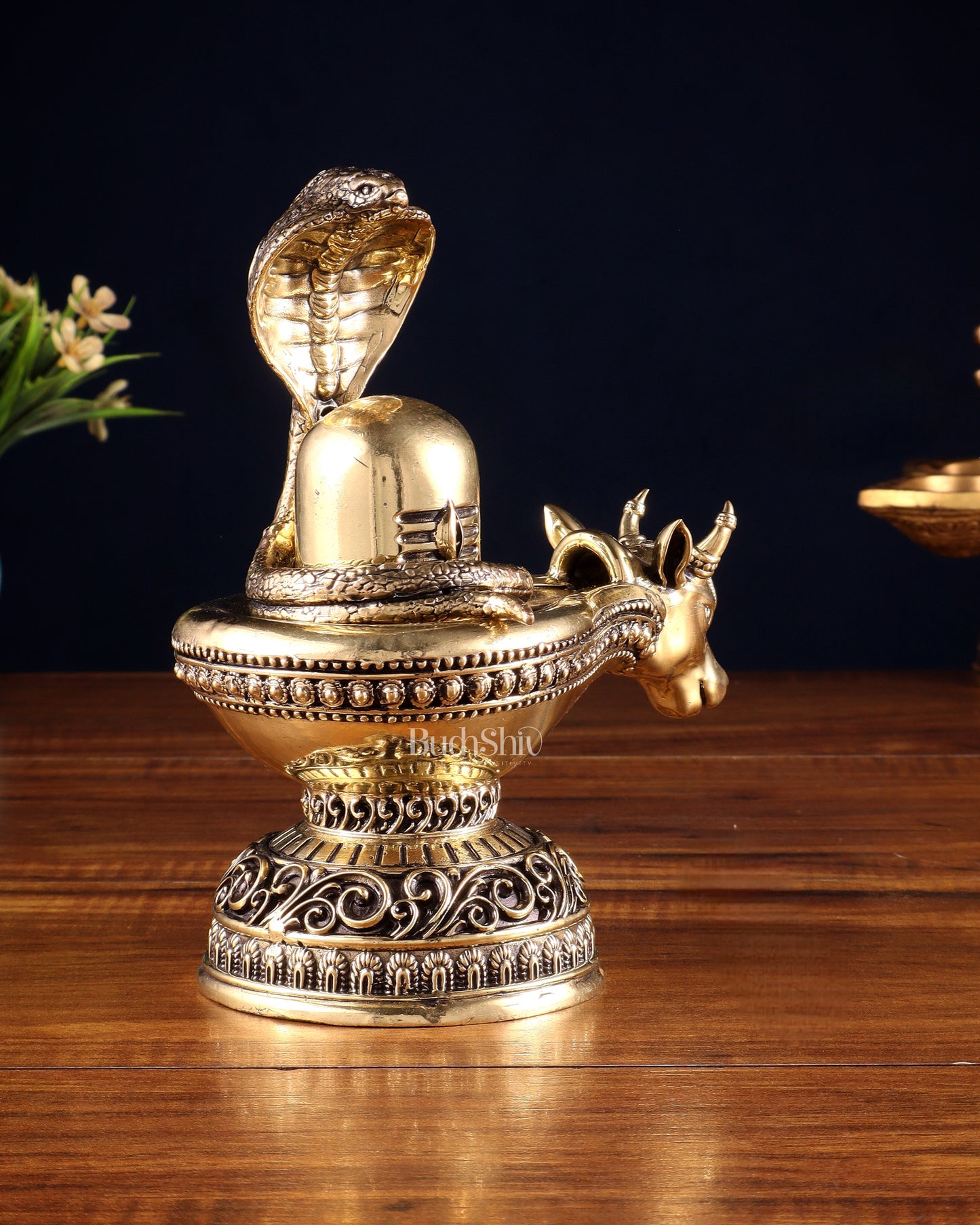 Pure Brass Superfine Shiva Ling with Nandi Face – 7.3" Height – Intricate Carving