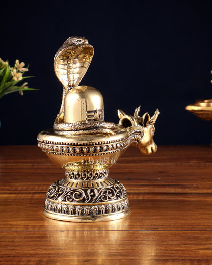 Pure Brass Superfine Shiva Ling with Nandi Face – 7.3" Height – Intricate Carving