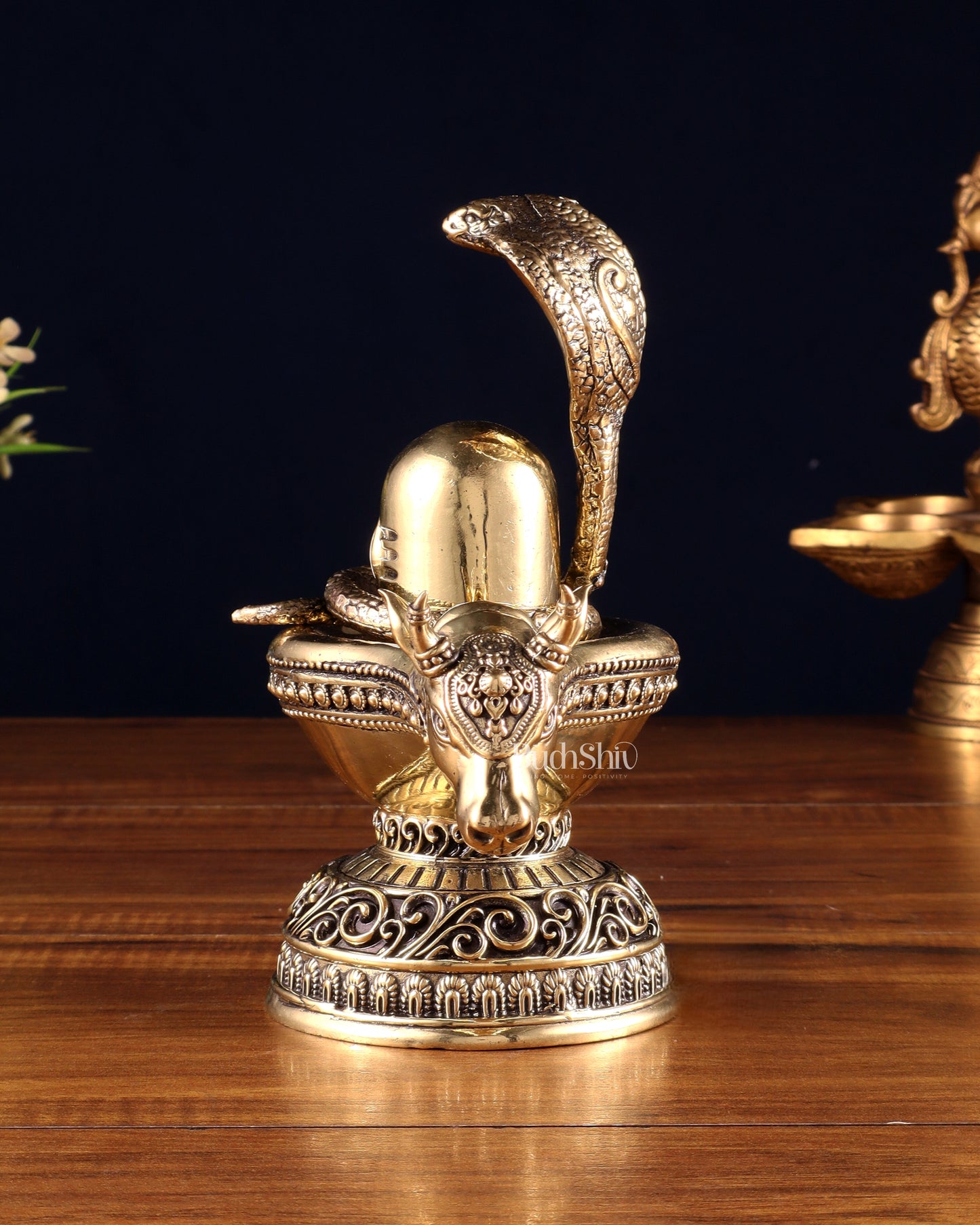 Pure Brass Superfine Shiva Ling with Nandi Face – 7.3" Height – Intricate Carving