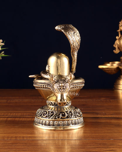 Pure Brass Superfine Shiva Ling with Nandi Face – 7.3" Height – Intricate Carving
