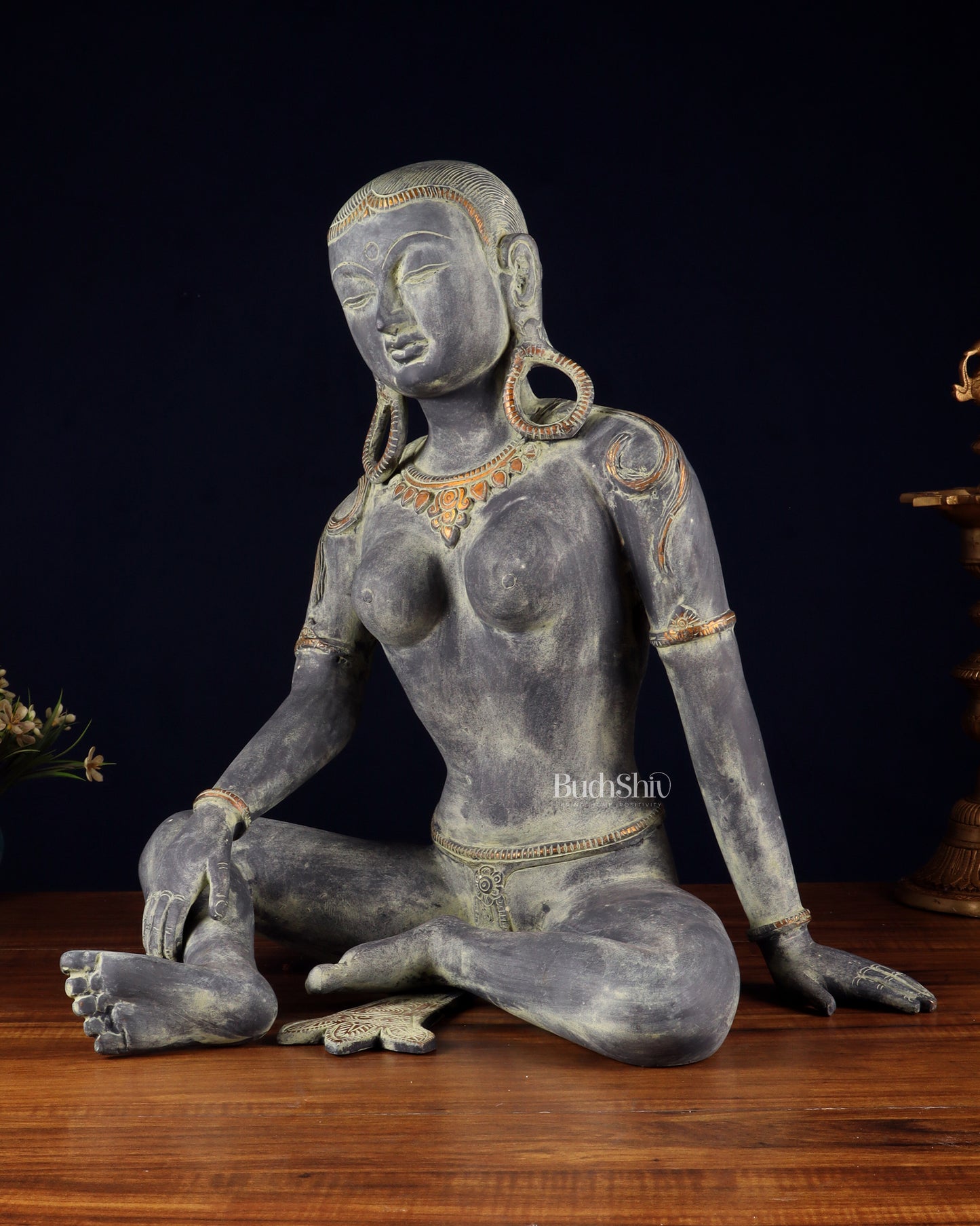 Brass Large seated Parvati – Tibetan Style, 19 Inch