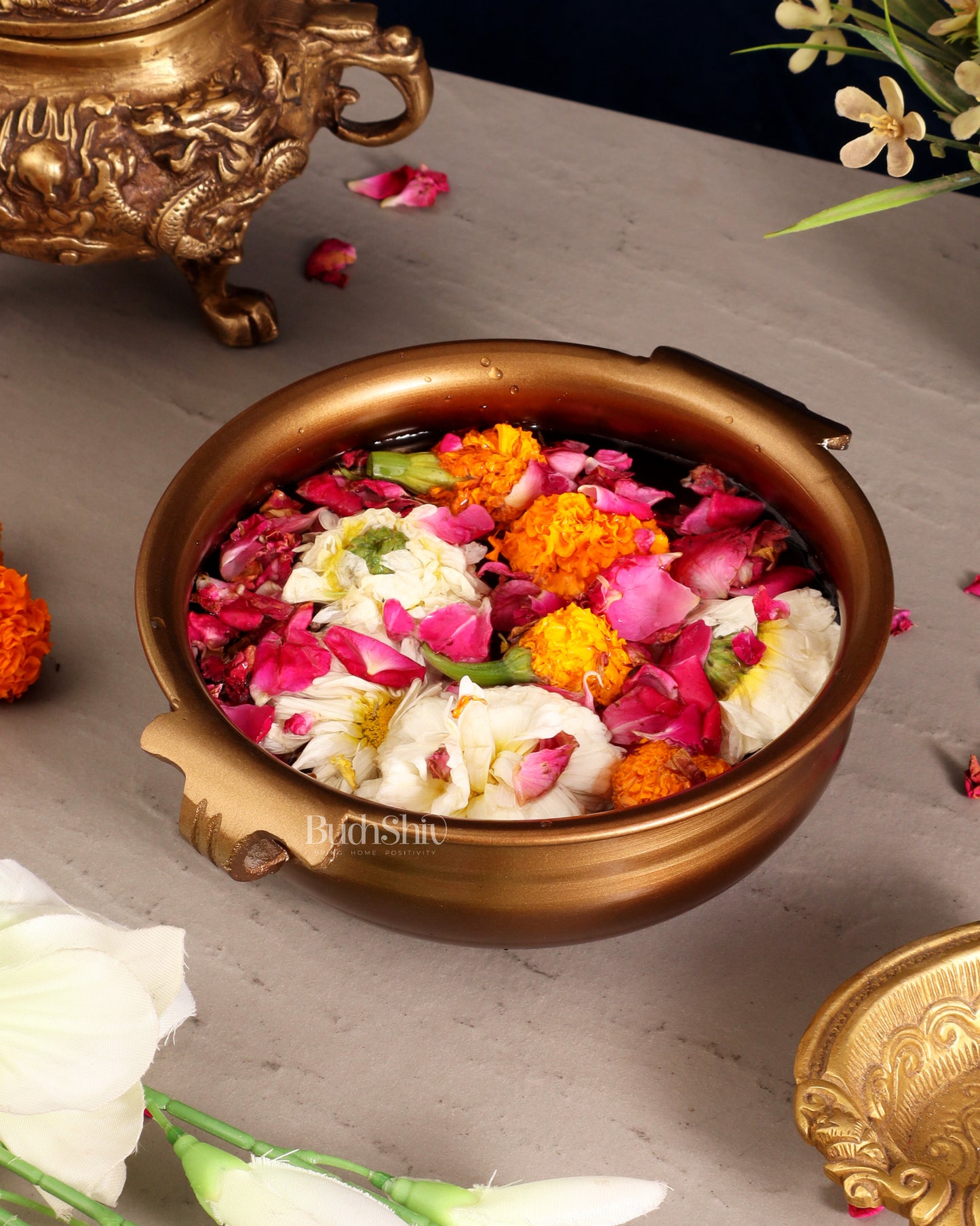 Pure Brass Wide Urli – Antique Finish | 7.5"