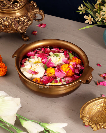 Pure Brass Wide Urli – Antique Finish | 7.5"