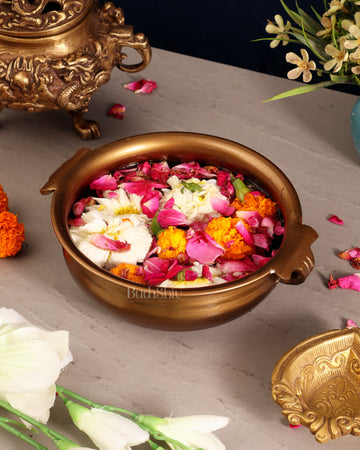 Pure Brass Wide Urli – Antique Finish | 7.5"