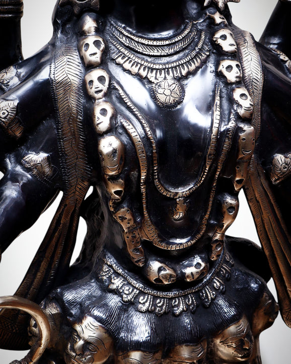 Pure Brass Goddess Kali Dashabhuja (10 Arms) Statue – 43" Black Edition | 64 kg