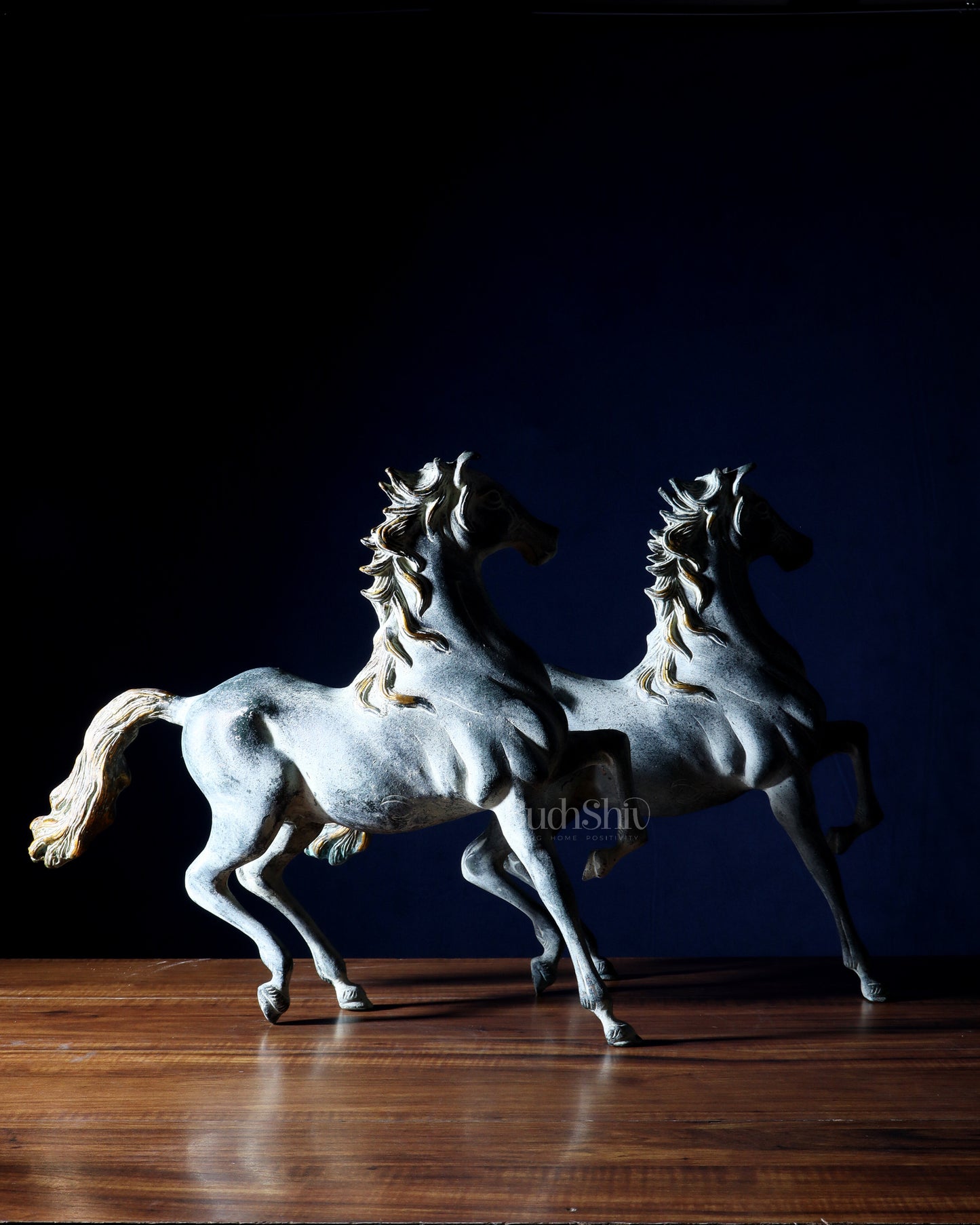 Pair of Pure Brass Galloping Horse Statues – Sand Finish | Feng Shui Symbol of Victory and Progress | 15.35" H