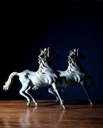 Pair of Pure Brass Galloping Horse Statues – Sand Finish | Feng Shui Symbol of Victory and Progress | 15.35" H