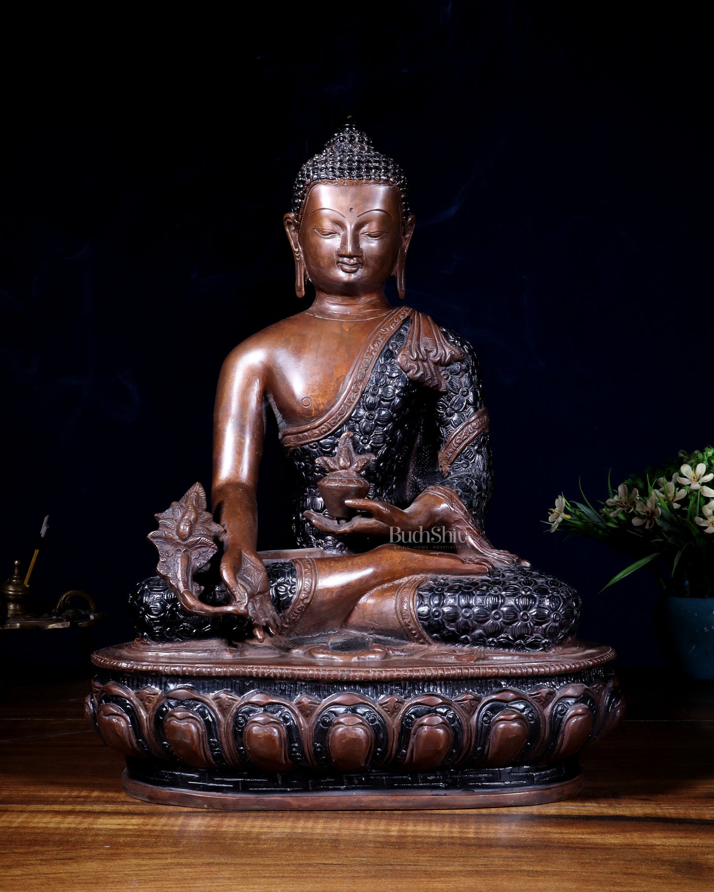 Pure Brass Tibetan Buddha medicine Statue - 13.5" Height