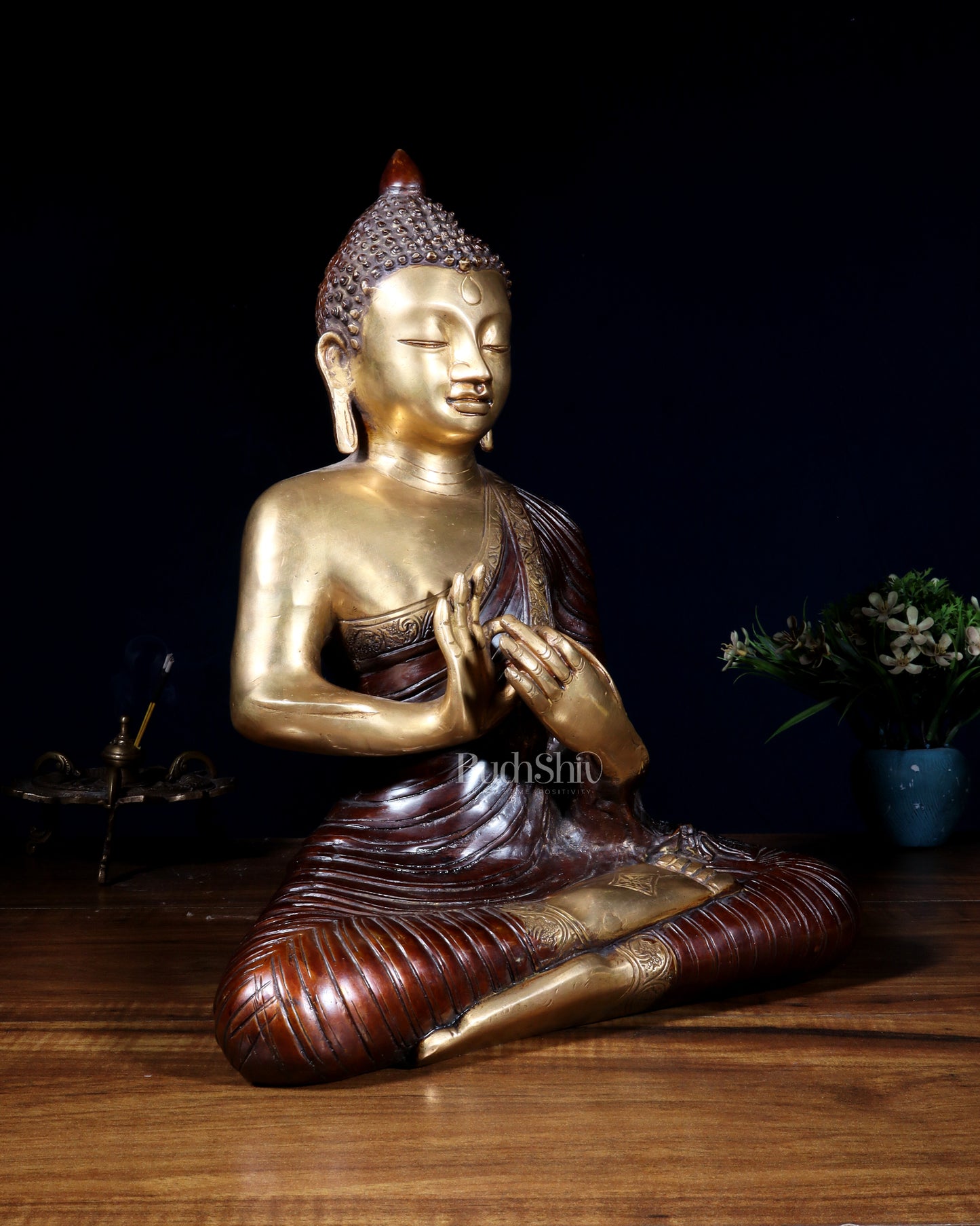 Pure Brass Buddha Statue 14 inch dual tone