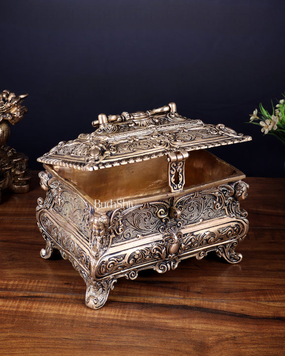 Vintage Victorian Brass Jewellery/Treasure Box 9"