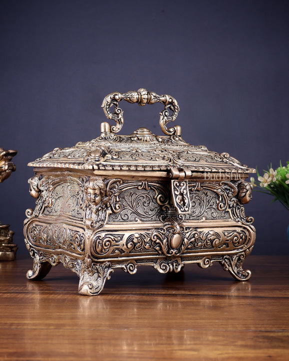 Vintage Victorian Brass Jewellery/Treasure Box 9"