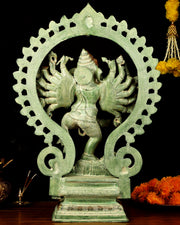 Brass Dancing Ganesha Statue - 25.5" Height, Antique Green Patina Finish