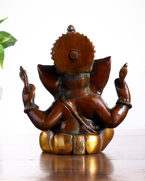Pure brass Taj Ganesha Brass Statue with Vintage tone 6"