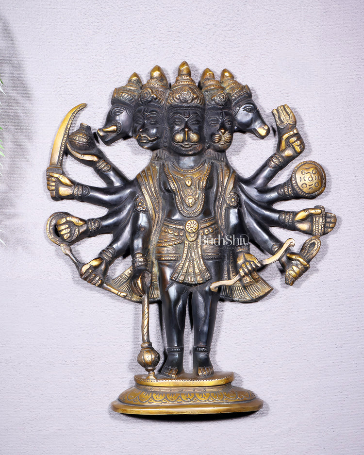 Pure Brass Standing Panchmukhi Hanuman Wall Hanging | Vastu Protection 13"