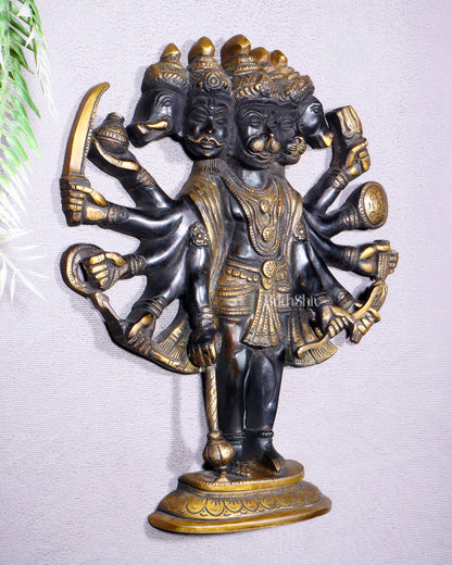 Pure Brass Standing Panchmukhi Hanuman Wall Hanging | Vastu Protection 13"