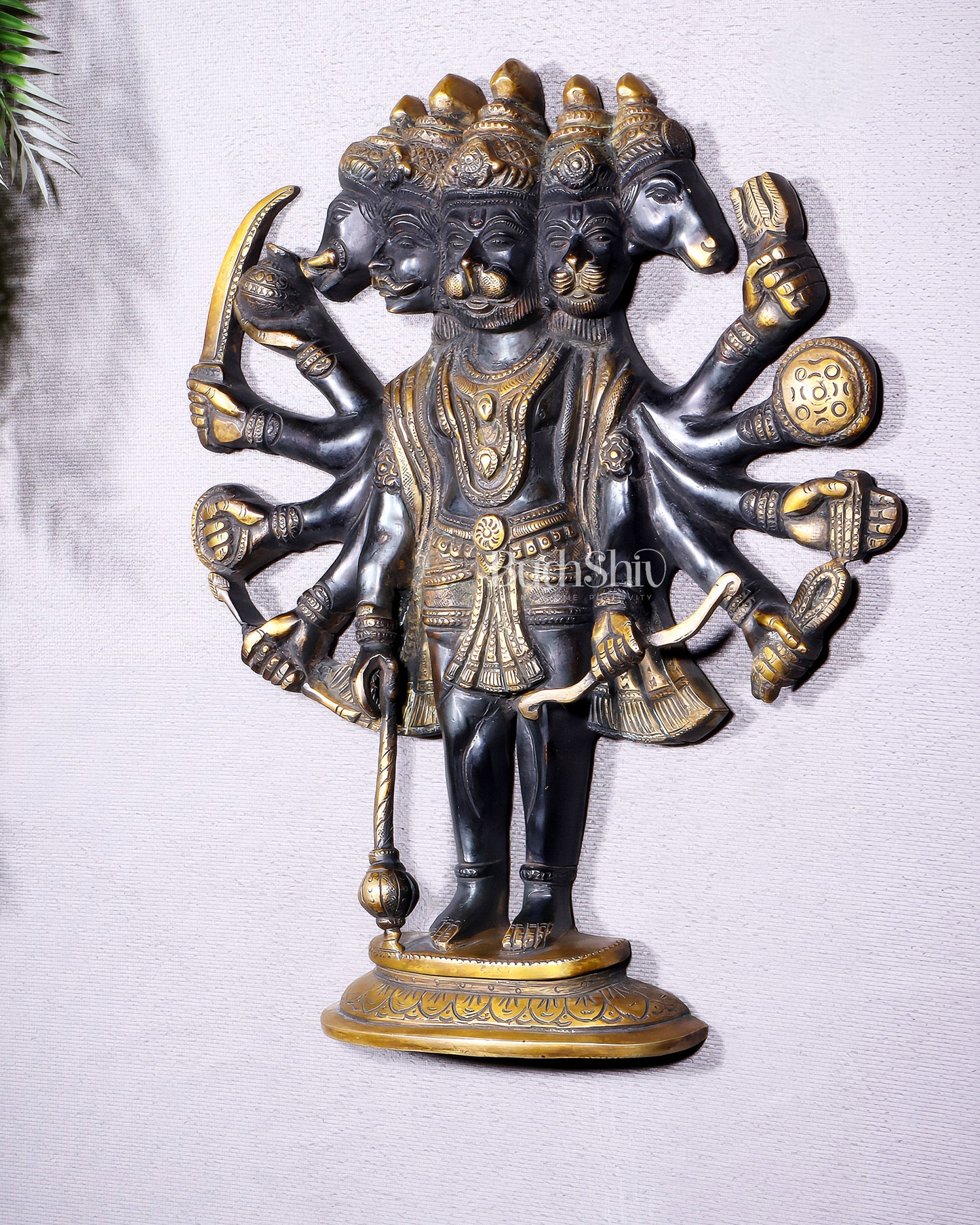 Pure Brass Standing Panchmukhi Hanuman Wall Hanging | Vastu Protection 13"