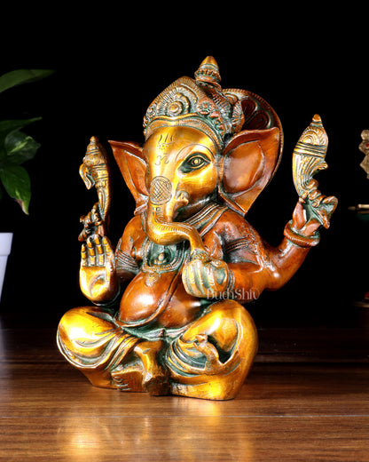 Pure Brass Lord Ganesha Idol – Vintage Finish 8"