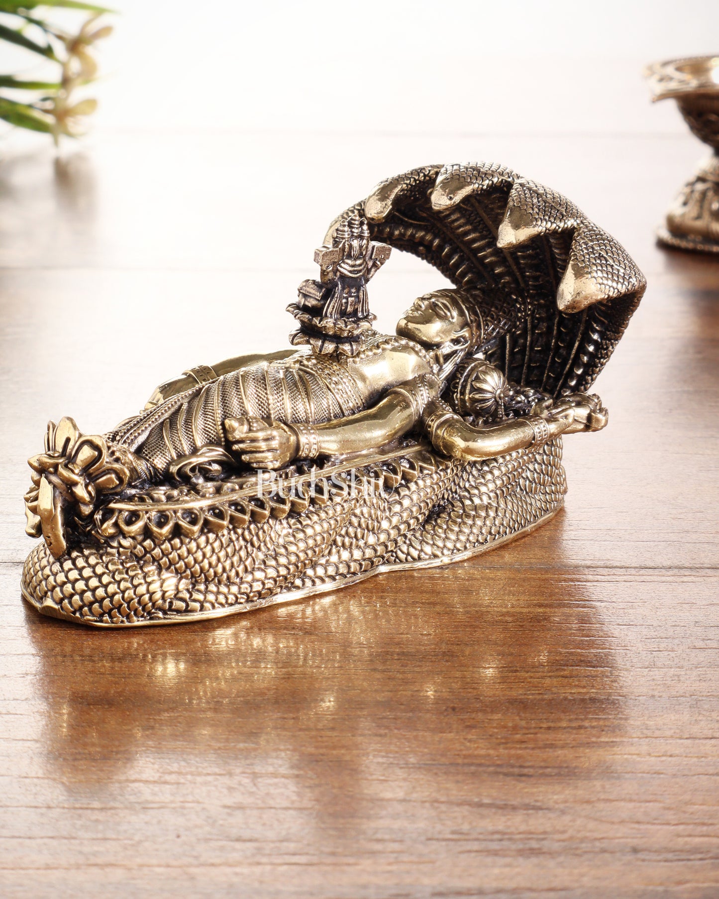 Pure Brass Padmanabhan Swamy Idol with Brahma & Shiva Lingam 4"