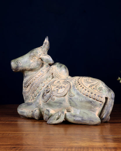 Vintage Pure Brass Nandi Statue – Sand Patina Finish | 13 inch