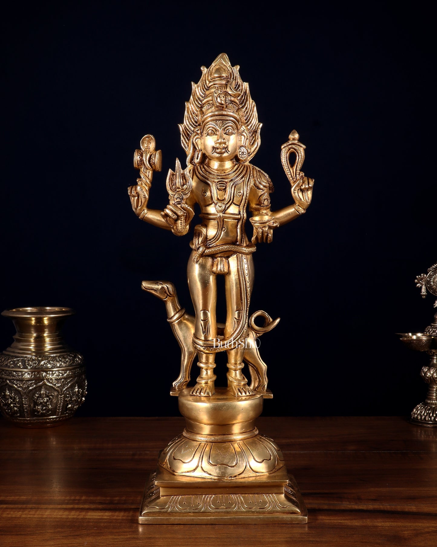 Pure Brass Kaal Bhairava Idol – 15 Inch | Fierce Form of Lord Shiva for Protection & Power