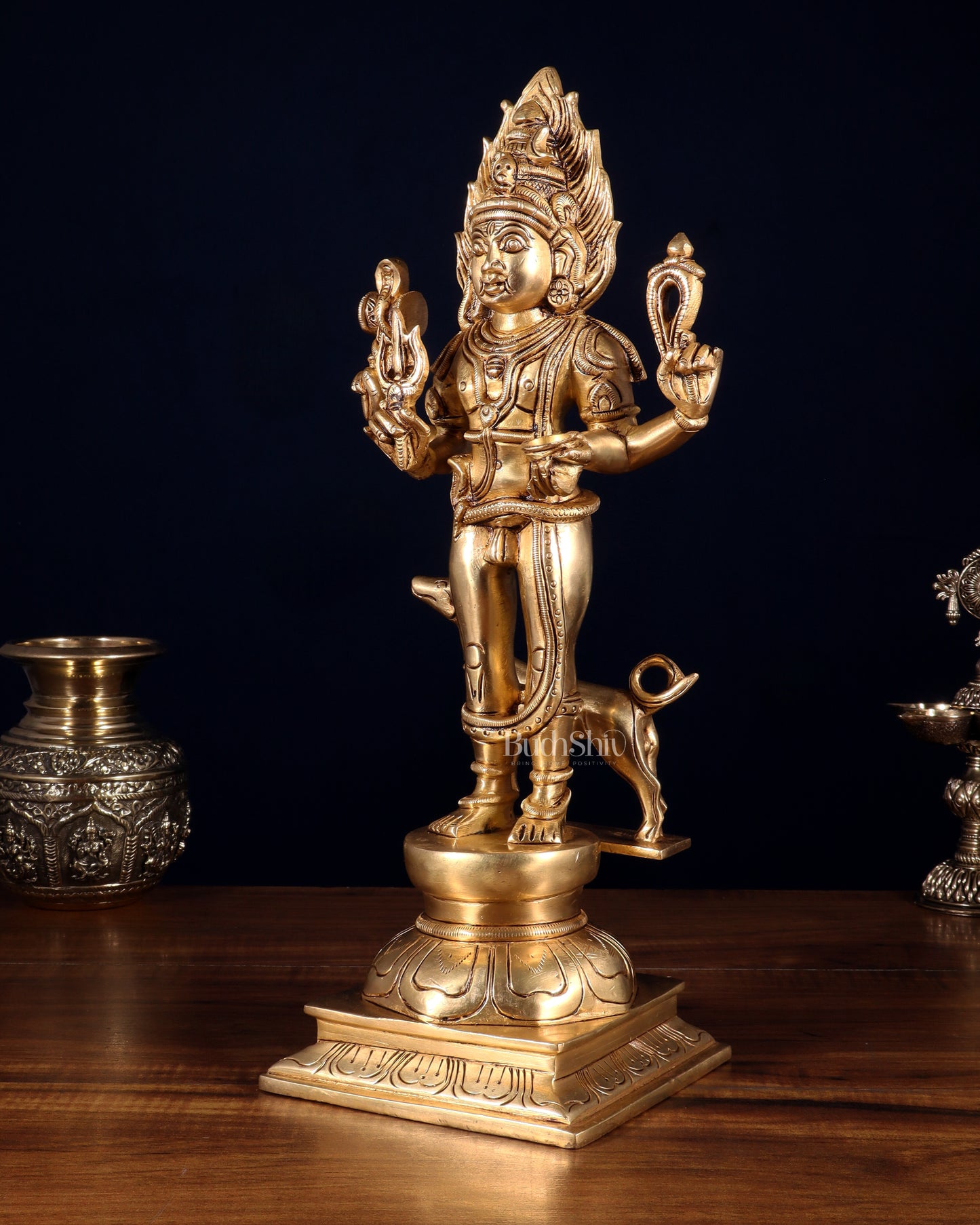 Pure Brass Kaal Bhairava Idol – 15 Inch | Fierce Form of Lord Shiva for Protection & Power