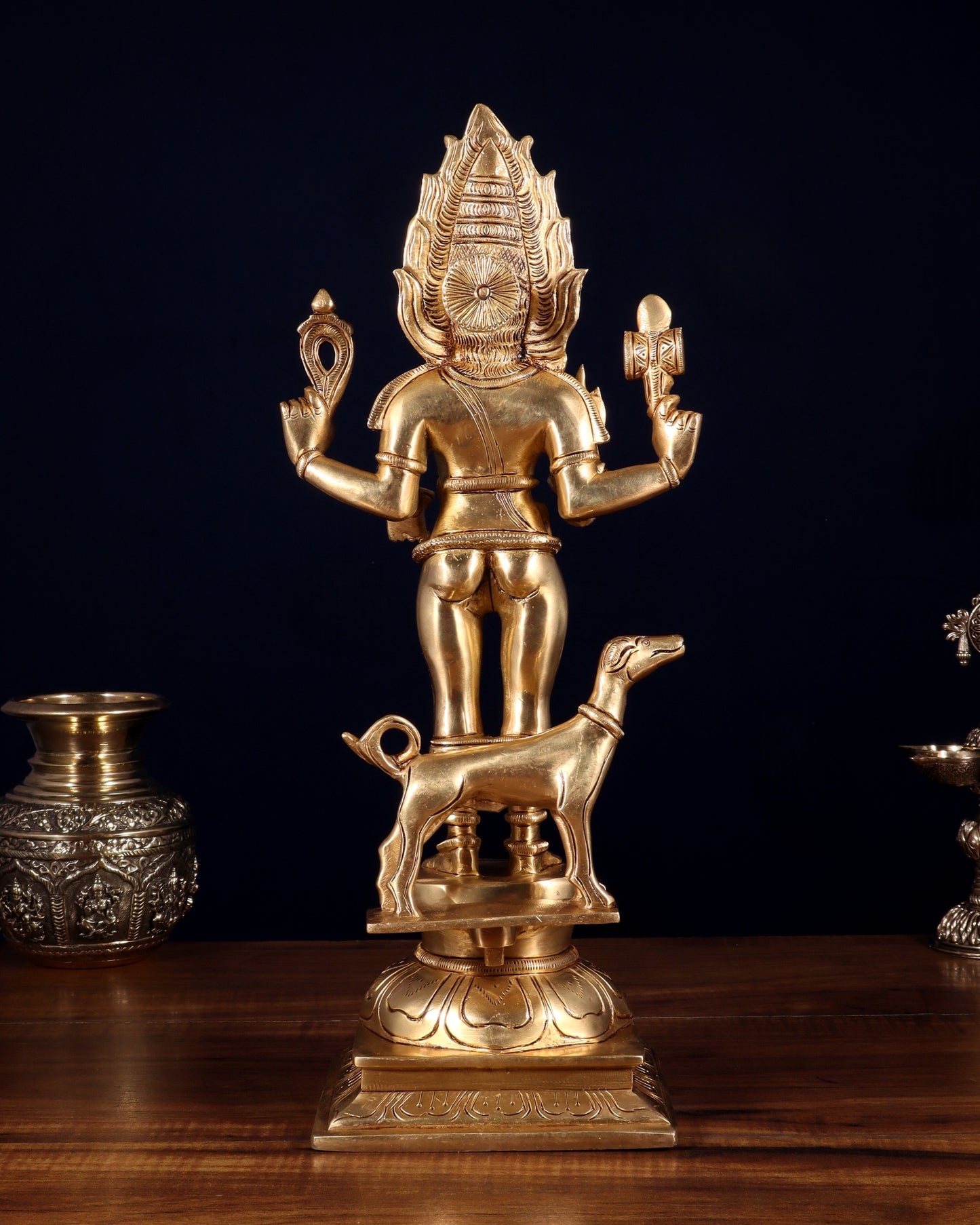 Pure Brass Kaal Bhairava Idol – 15 Inch | Fierce Form of Lord Shiva for Protection & Power