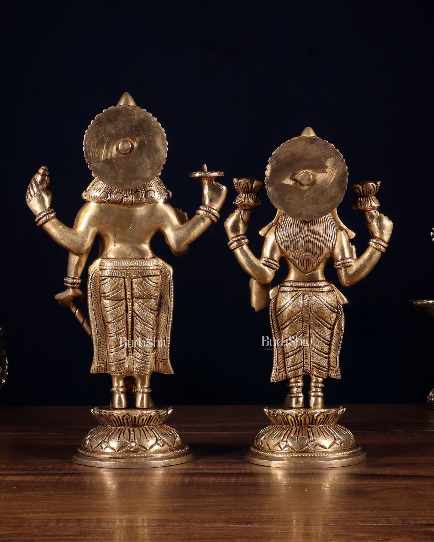 Pure Brass Vishnu Lakshmi Idols Pair – Lakshmi Narayan Murti Set |11"