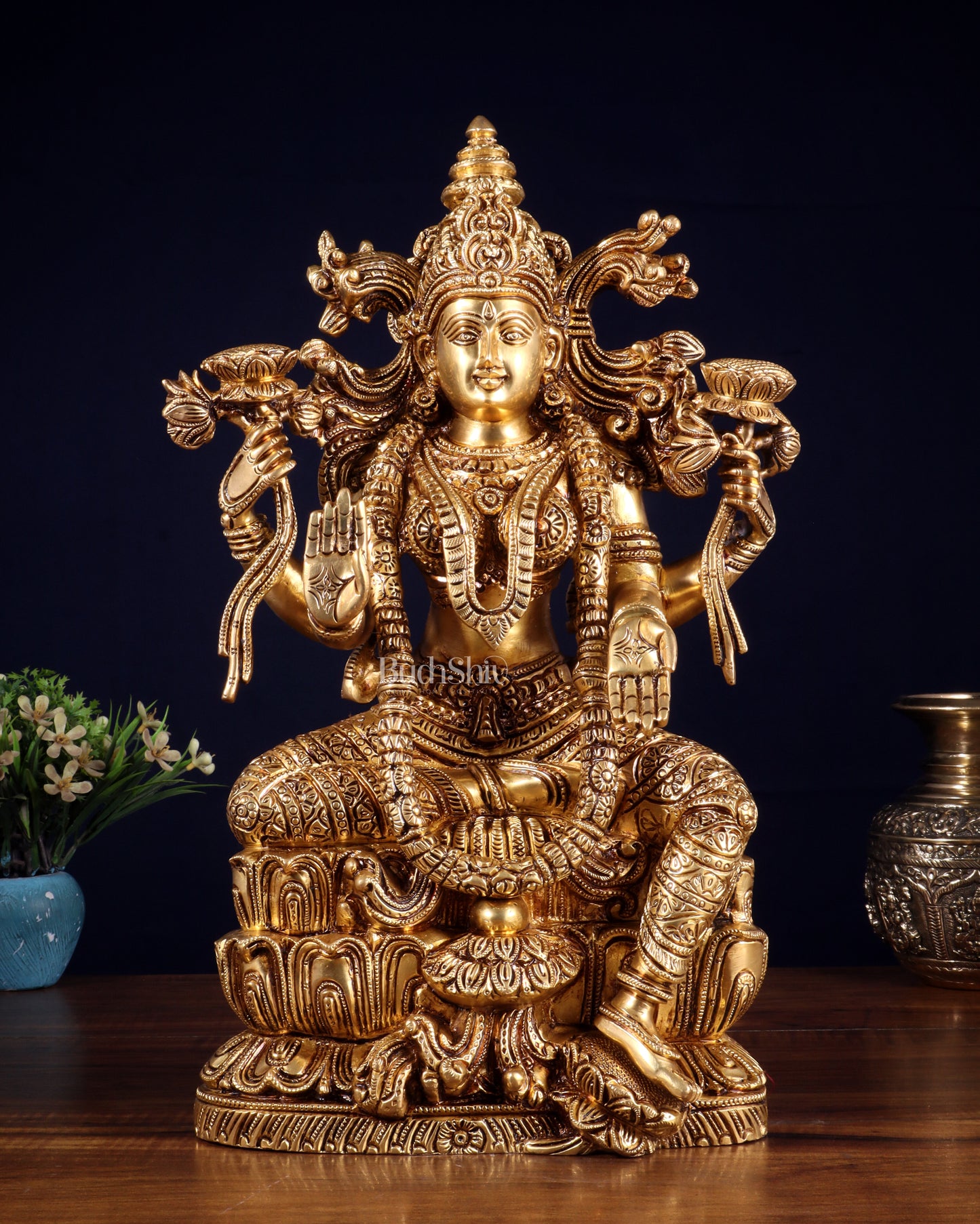 Brass Superfine Goddess Lakshmi Idol | 15 Inch enhanced carvings