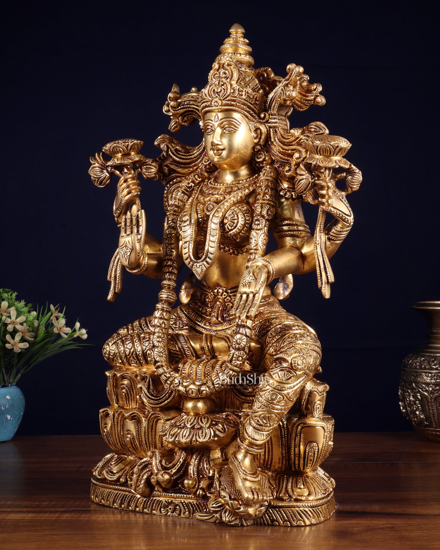Brass Superfine Goddess Lakshmi Idol | 15 Inch enhanced carvings