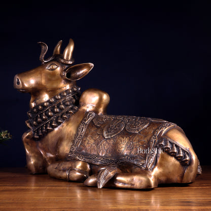 Majestic Pure Brass Nandi Statue with Vasuki 25"