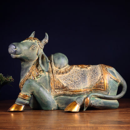 Exquisite Handcrafted Brass Nandi Idol – Vintage Green Patina 21"