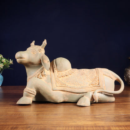 Brass Nandi Statue green sand finish - 15 inch