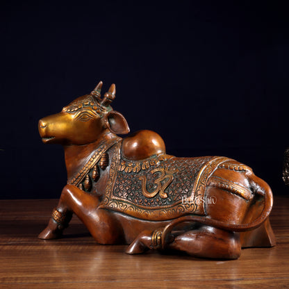 Handcrafted Brass Nandi Statue - 13.5 inch Chola tone