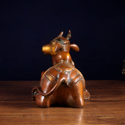 Handcrafted Brass Nandi Statue - 13.5 inch Chola tone