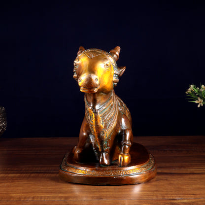 Pure Brass Vintage Nandi Statue – double Chola Finish 12.6 inch