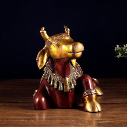 Brass Nandi Statue Hoysala red tone - 15 inch