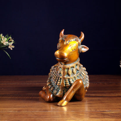 Pure Brass Engraved Nandi Statue – 10" Double chola