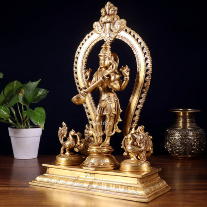 Pure Brass Standing Goddess Saraswati Idol with Swans | 15”
