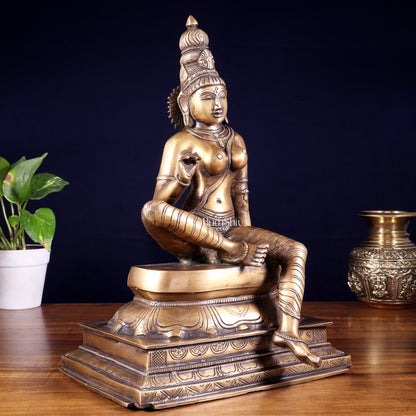 Vintage Bhoga Shakti Brass Devi Uma Parvati Sitting Statue | Burnt Brass Tone | 14” Height