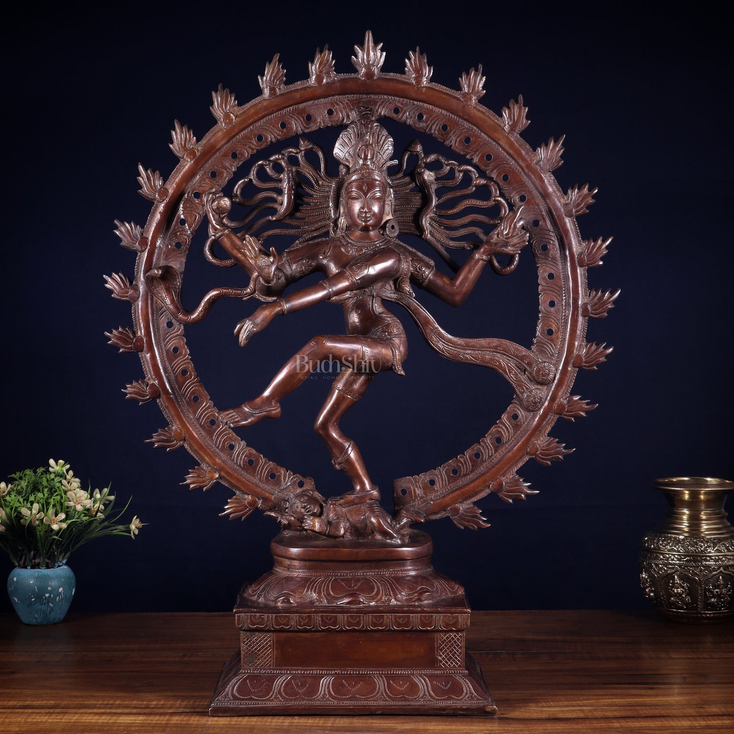 Pure Brass Unique Dancing Shiva Nataraja Statue - Height 21" dark brown
