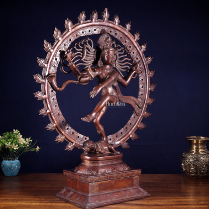 Pure Brass Unique Dancing Shiva Nataraja Statue - Height 21" dark brown