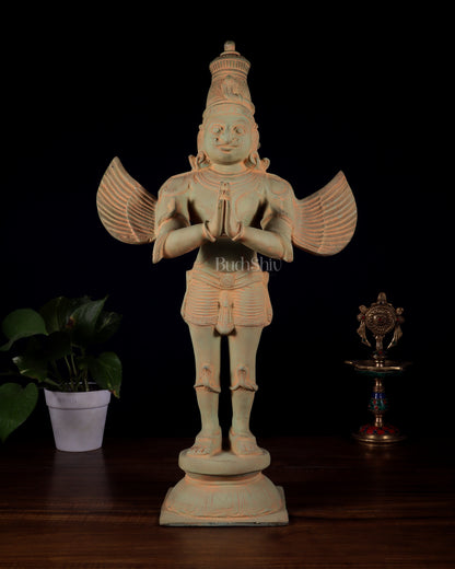 Brass Standing Garuda Dev Statue - 22 Inch Green sand patina